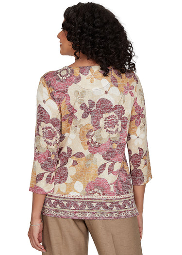 TOP *MISSY* TAN MULTI BORDER FLORAL