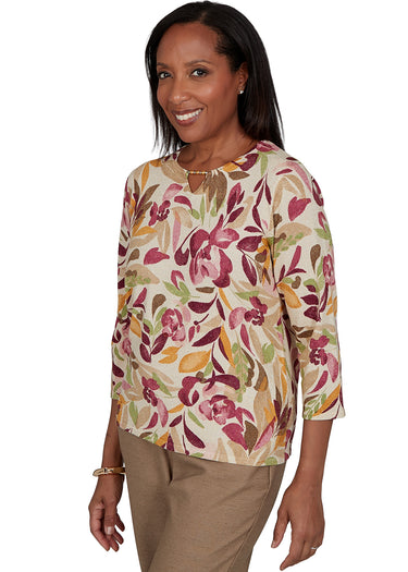 SWEATER *MISSY* TAN MULTI FLORAL PRINT