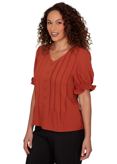 TOP *PETITE* V-NECK SOLID VOILE