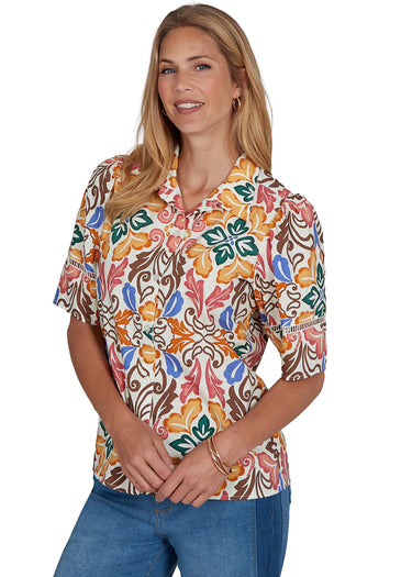 TOP *PLUS* IVORY MULTI ELBOW SLEEVE POPLIN
