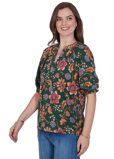 TOP *PETITE* FERN MULTI SPLIT NECK FLORAL VINES