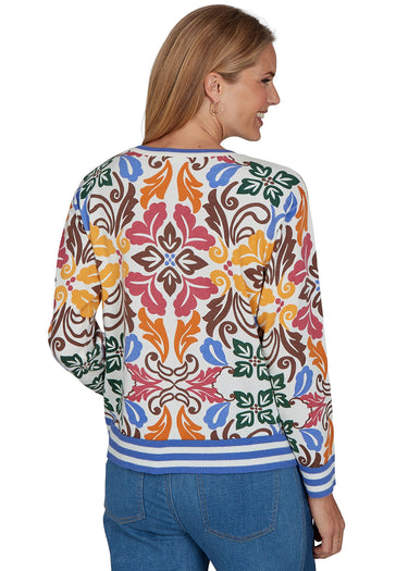 SWEATER *MISSY* IVORY MULTI PLACEMENT PRINT BALLET NECK