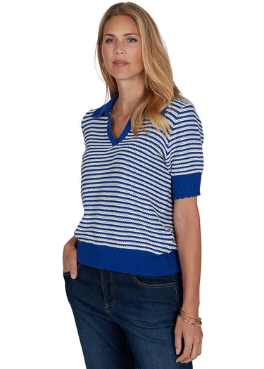 SWEATER *MISSY* COBALT IVORY COLLARED TWO TONE