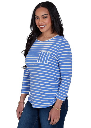 TOP *PETITE* BLUEBIRD IVORY SCOOP NECK STRIPE KNIT