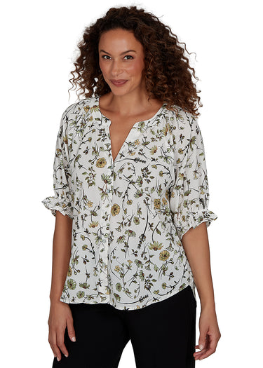 TOP *PLUS* VANILLA MULTI ELBOW SLEEVE NOTCHED NECK
