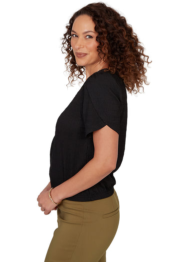 TOP *PLUS* BLACK TULIP SLEEVE CREW NECK