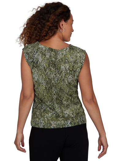 TOP *MISSY* MESA GREEN MULTI SNAKESKIN MESH W/SHIRRING