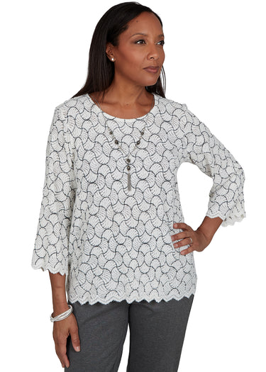 TOP *PLUS* IVORY GEO LACE KNIT