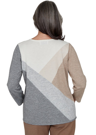 SWEATER *PETITE* GREY MULTI COLORBLOCK