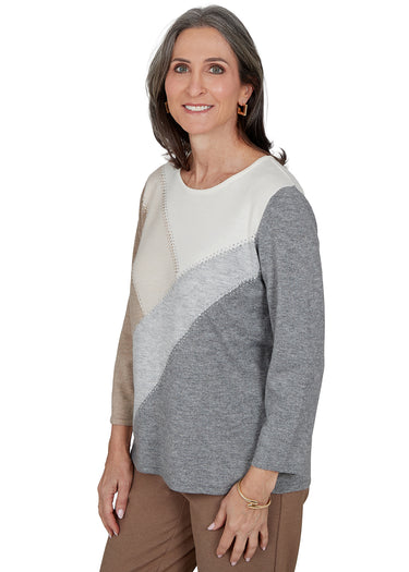 SWEATER *PETITE* GREY MULTI COLORBLOCK
