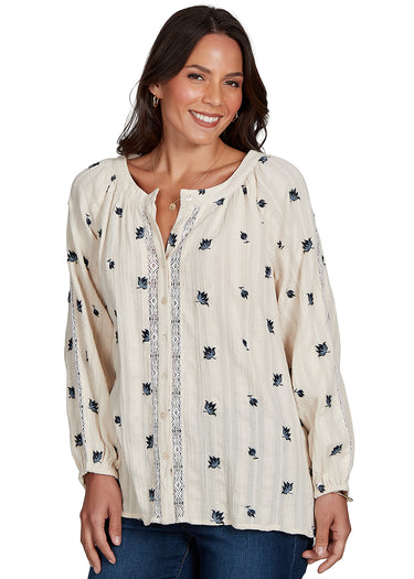 TOP *PETITE* PARCHMENT EMBROIDERED STRIPE
