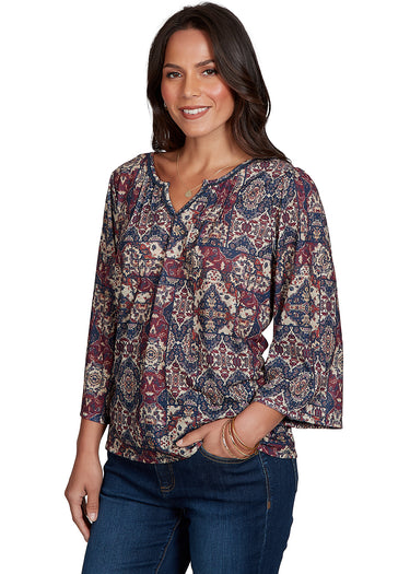 TOP *PLUS* SCARLET MULTI SPLIT NECK PATCHWORK