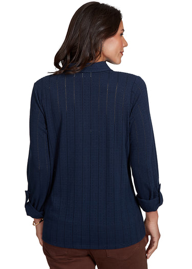 TOP *MISSY* NAVY SOLID STRIPE 3/4 SLEEVE