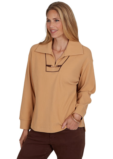 TOP *PLUS* TOFFEE SPLIT NECK RIB KNIT