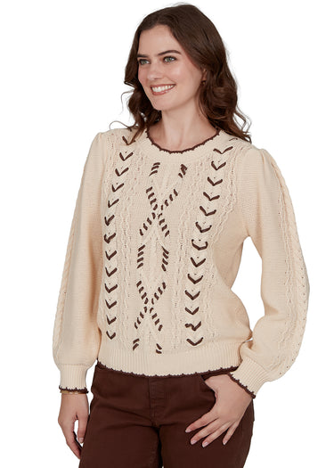 SWEATER *MISSY* PARCHMENT SCOOP NECK CABLE