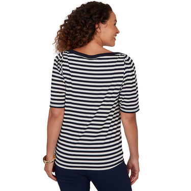 TOP *PETITE* VANILLA T BLUE BOAT NECK YARN DYE STRIPE