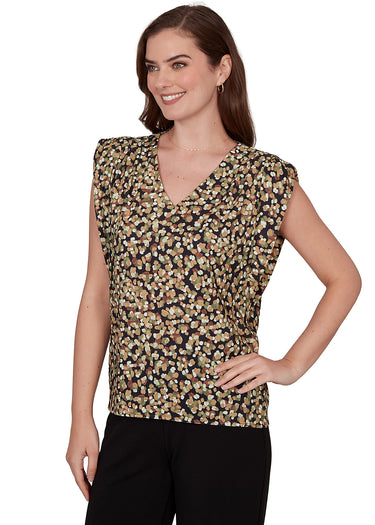 TOP *MISSY* BLACK MULTI CAP SLEEVE VNECK ONION SKIN
