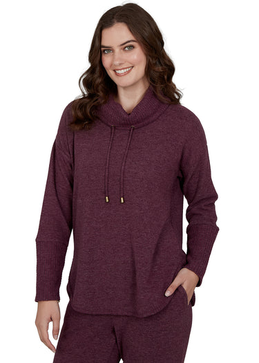 TOP *PLUS* FIG HEATHER COWL NECK COZY KNIT LONG SLEEVE