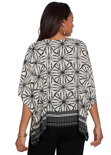 TOP *MISSY* BLACK STONE VNECK BORDER PRINT CREPE