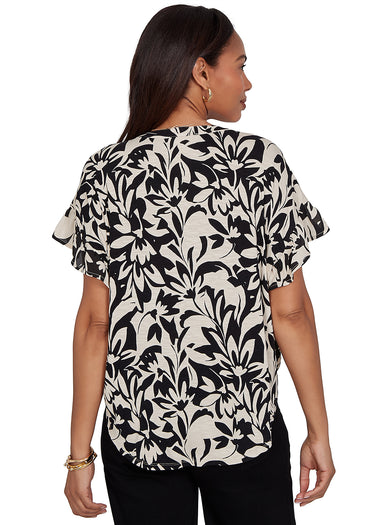 TOP *MISSY* BLACK STONE MONOTONE FLORAL PRINT