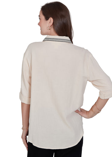 TOP *PLUS*  EMBROIDERED DOUBLE GAUZE