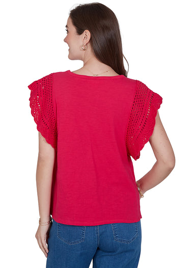 TOP *MISSY* AZALEA SCOOP NECK W/CROCHET SHORT SLEEVE