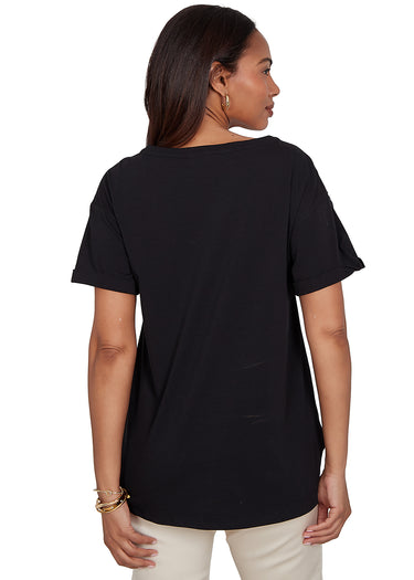 TOP *MISSY* BLACK BALLET NECK EMBROIDERED