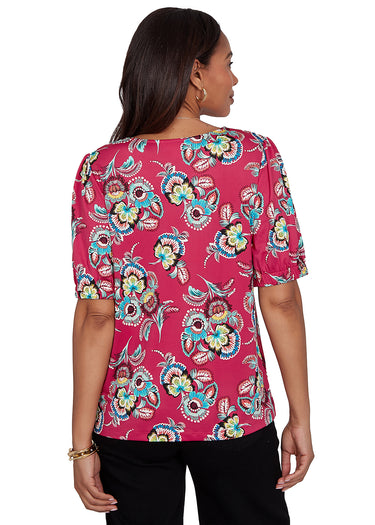 TOP *PLUS* AZALEA MULTI PUFF FLORAL PRINT