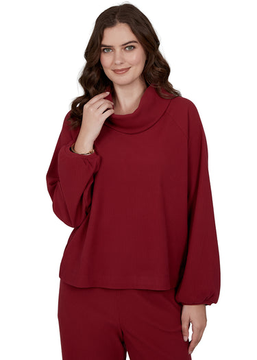TOP *MISSY* COWL NECK LONG SLEEVE RIB KNIT 2 COLORS
