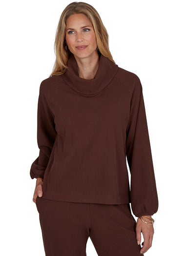 TOP *PETITE* COWL NECK LONG SLEEVE RIB KNIT 2 COLORS