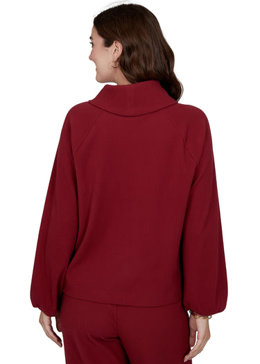 TOP *PETITE* COWL NECK LONG SLEEVE RIB KNIT 2 COLORS