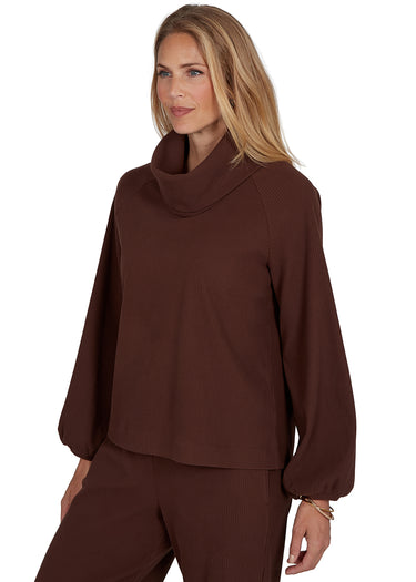 TOP *PLUS* COWL NECK LONG SLEEVE RIB KNIT
