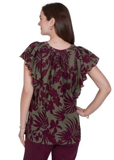 TOP *PETITE* CACTUS GRAPE WINE TROPICAL FOLIAGE PRINT