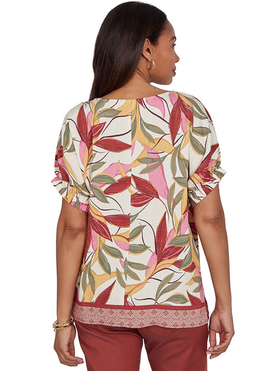 TOP *PLUS* STONE MULTI SHORT SLEEVE BORDER PRINT
