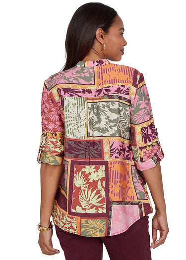 TOP *PLUS* GRAPE WINE SILKY VOILE 3/4 SLEEVE