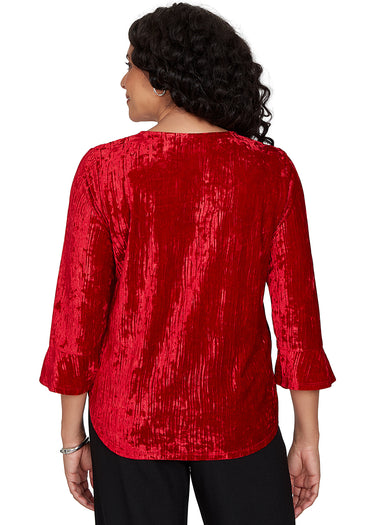 TOP *PETITE* RED CRUSHED VELVET TOP