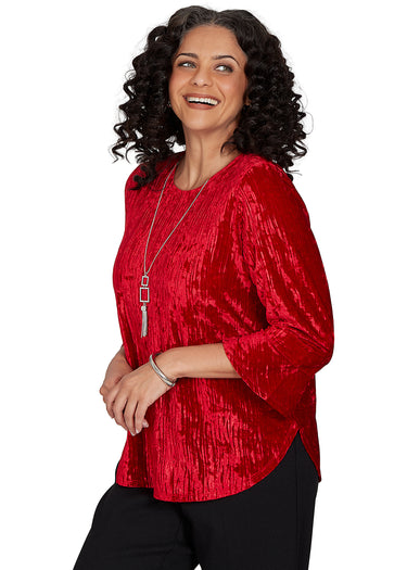 TOP *PLUS* RED CRUSHED VELVET TOP