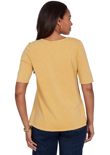TOP *MISSY* MARIGOLD ELBOW SLEEVE SOLID KNIT