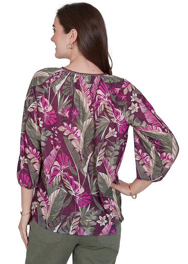 TOP *MISSY* GRAPE WINE MULTI SPLIT NECK PRINT KNIT