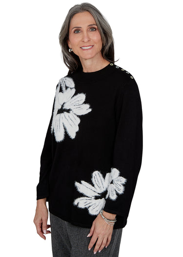 SWEATER *PETITE* BLACK IVORY DRAMA FLORAL
