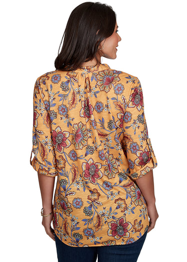 TOP *MISSY* GOLDENROD MULTI FLORAL VINES PRINT