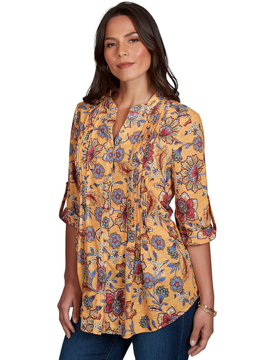 TOP *MISSY* GOLDENROD MULTI FLORAL VINES PRINT