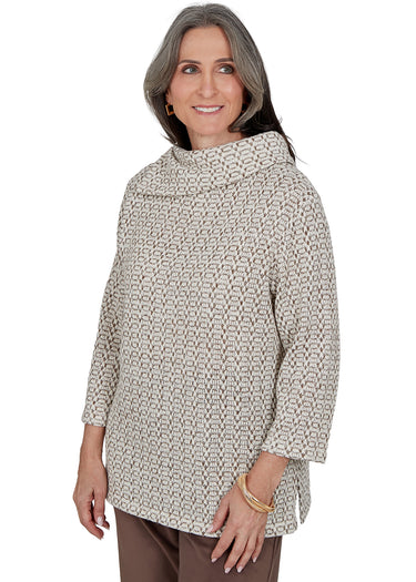 TOP *PETITE* BROWN MULTI JACQUARD TEXTURE