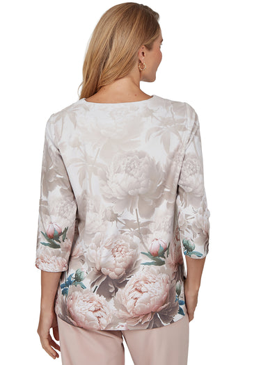 TOP *PETITE* BROWN MULTI LUXE PEONY BORDER