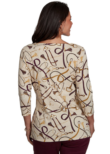 TOP *PETITE* PARCHMENT MULTI BALLET NECK PRINT KNIT