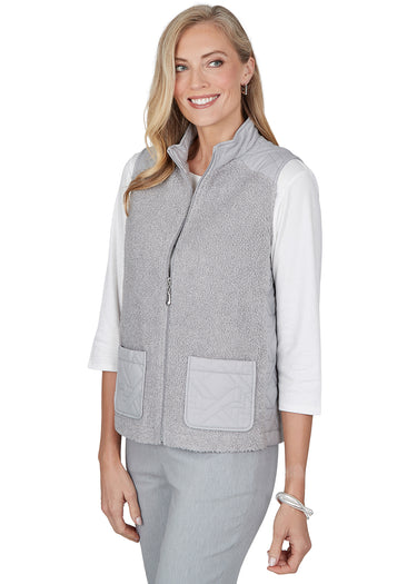 VEST *PETITE* GRAY SHERPA QUILT