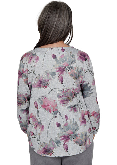 TOP *MISSY* GRAY FLORAL FOIL