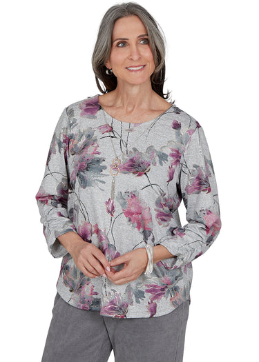 TOP *PLUS* GRAY FLORAL FOIL