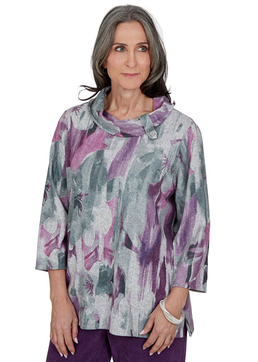 TOP *PLUS* GRAY FLORAL BRUSHSTROKE