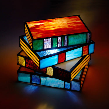 BOOK STACK STAINED GLASS LAMP